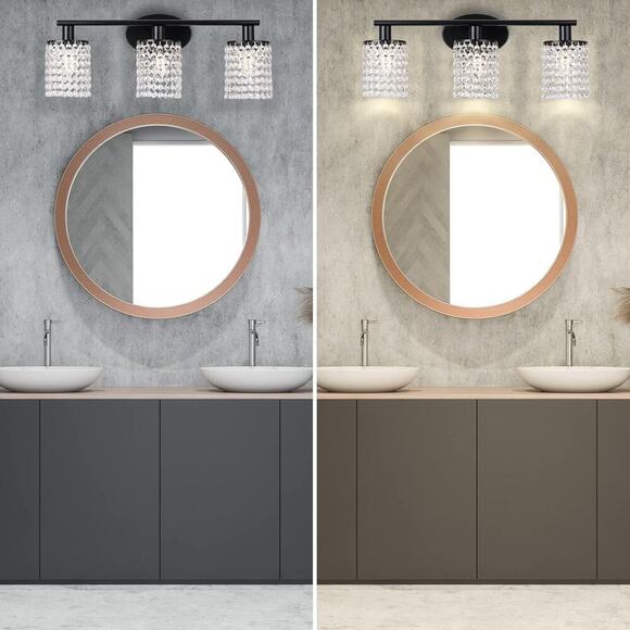 Black Bathroom Light Fixtures, 3-Light Crystal Vanity Lights Over Mirror | NEW - Picture 6 of 8